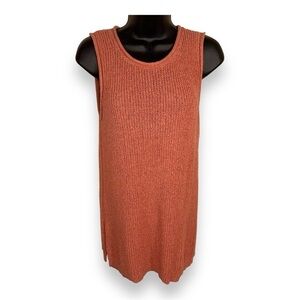 MEDIUM PEACH CORAL ORANGE KNIT STRETCH TOP STACCATO SLEEVELESS KNIT
